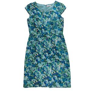 Calvin Klein Linen Blend Blue Green Floral Sheath Dress Classic Chic *SZ 4